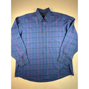 Vintage Burberrys of London Men's Blue Plaid 100% Cotton Dress Shirt XL USA